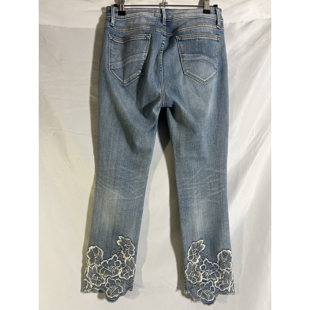 Driftwood Colette Jeans Womens 27x26 Crop Stretch Denim Floral Embroidery Cuffs - Picture 8 of 10